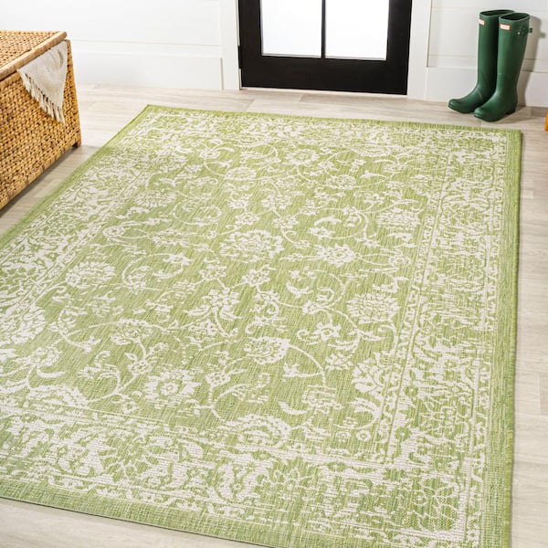 JONATHAN Y Zinnia Modern Floral Navy/Green 3 ft. 11 in. x 6 ft. Textured  Weave Indoor/Outdoor Area Rug SMB110B-4 - The Home Depot