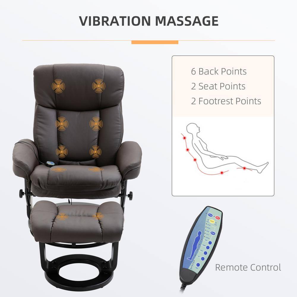 Brown Faux Leather Swivel Massage Recliner with Ottoman