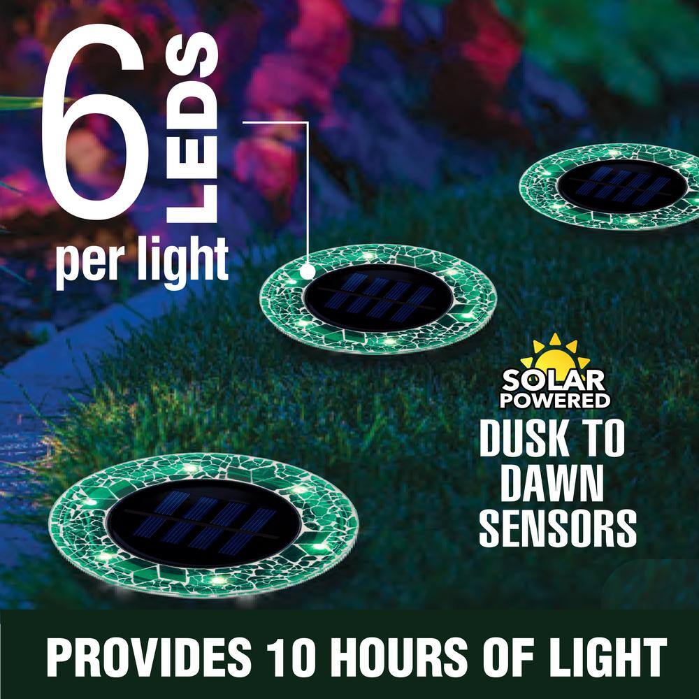 Green Mosaic Solar Powered LED Pathway Disk Lights - 8 Pack