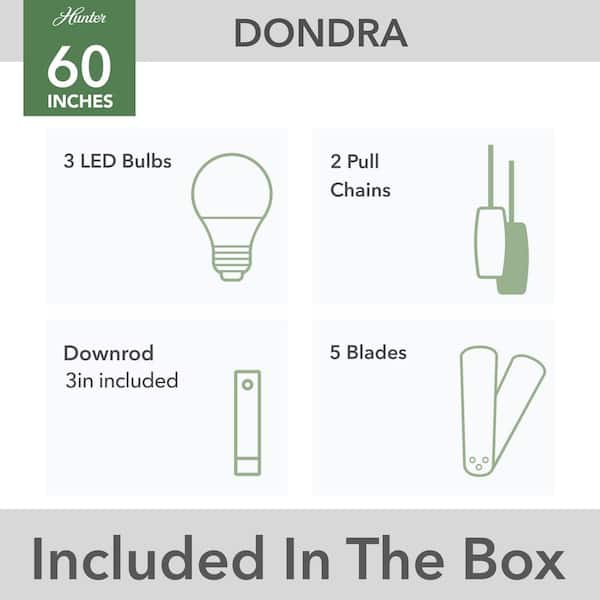 Hunter - Dondra 60 in. Indoor Matte Black Ceiling Fan with Light Kit Included