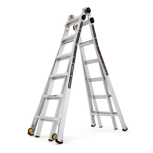 Gorilla Ladders 26 ft. Reach MPXW Aluminum Multi-Position Ladder with Wheels, 375 lb. Load Capacity Type IAA Duty Rating