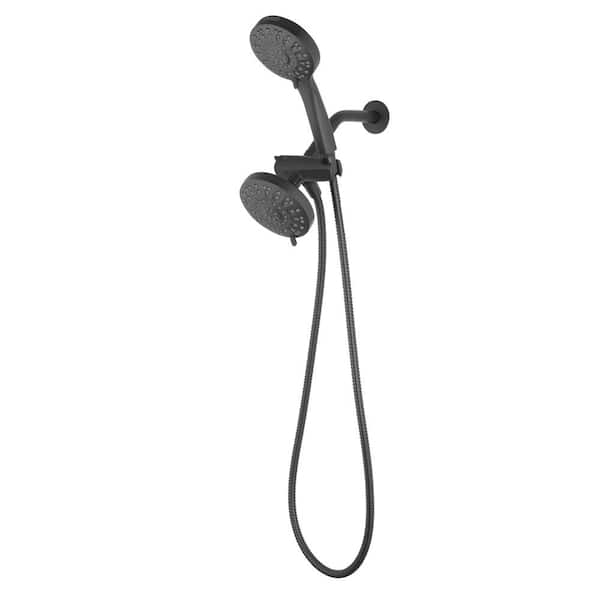 5-Spray Dual 5 in. Fixed Wall Mount Shower Head with Dual Power Washer Combo in Matte Black