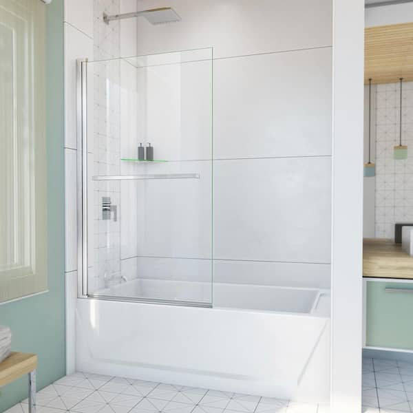 DreamLine Aqua-Q Swing 34 in. W x 58 in. H Pivot Frameless Tub Door in ...