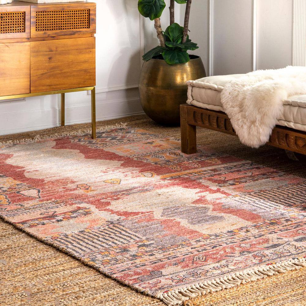 Handmade Multicolor Oriental Round Area Rug, 6' Cotton Blend