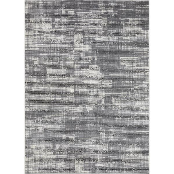 Aysal Astern Gray 6 ft. 7 in. x 9 ft. 2 in. Geometric Polypropylene Indoor Area Rug