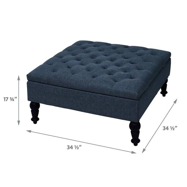 Maypex 34 6 In W X 34 6 In D X 17 75 In H Navy Fabric Tufted Square Storage Bench Ottoman 300379 Nv V1 The Home Depot