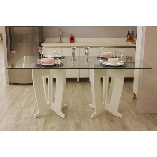 Manhattan Comfort Jane 2.0 -78.64 in. White Gloss Sleek Tempered Glass Table Top