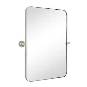 24 in. W x 36 in. H Rounded Rectangular Pivoting Metal Framed Wall Mounted Bathroom Vanity Mirror in Brushed Nickel