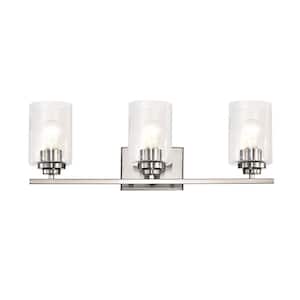 22 in. 3-Light Brushed Nickel Vanity Light with Seedy Glass Shades