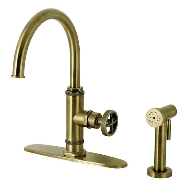Ostro 1-Handle Deck Mount Standard Kitchen Faucet in Antique Brass