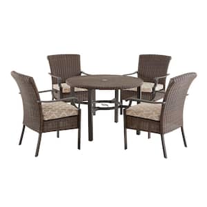 Harper Creek 5-Piece Brown Steel Outdoor Patio Dining Set with CushionGuard Toffee Trellis Tan Cushions
