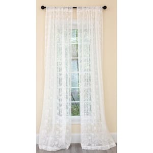 White Damask Rod Pocket Sheer Curtain - 54 in. W x 108 in. L