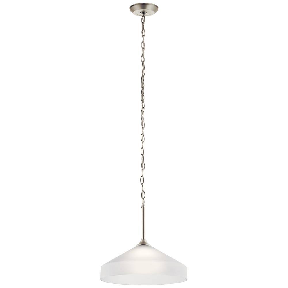 Modern Brushed Nickel 15" Bowl Pendant with White Glass Shade