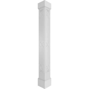 11-5/8 in. x 9 ft. Premium Square Non-Tapered Bungalow Fretwork PVC Column Wrap Kit with Mission Capital and Base