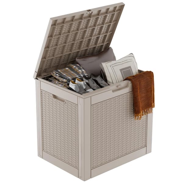 EasyUp 31 Gal. Light Brown Wicker Resin Outdoor Storage Deck Box