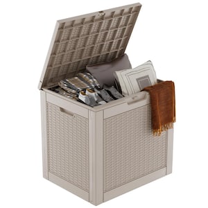 31 Gal. Light Brown Wicker Resin Outdoor Storage Deck Box