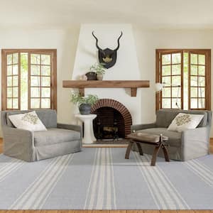 Lauren Liess Bergamot Striped Cotton Light Blue 10 ft. x 14 ft. Area Rug