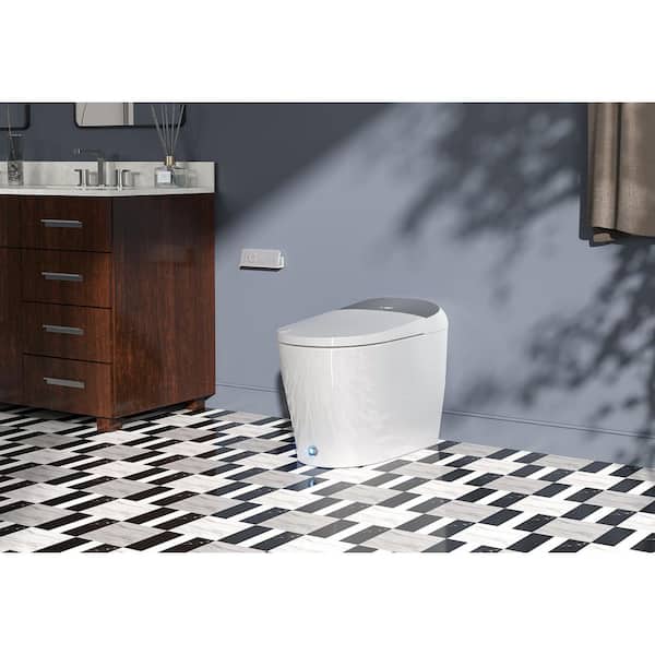 Tankless Elongated Smart Toilet Bidet in White T03 with Auto Open, Auto Close, Auto-Flush, UV Sterilization, Remote