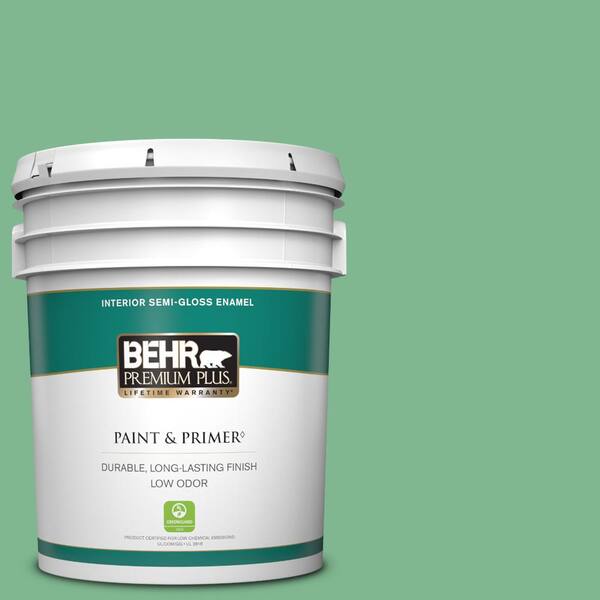 BEHR PREMIUM PLUS 5 gal. #BIC-40 Veiled Chameleon Semi-Gloss Enamel Low Odor Interior Paint & Primer