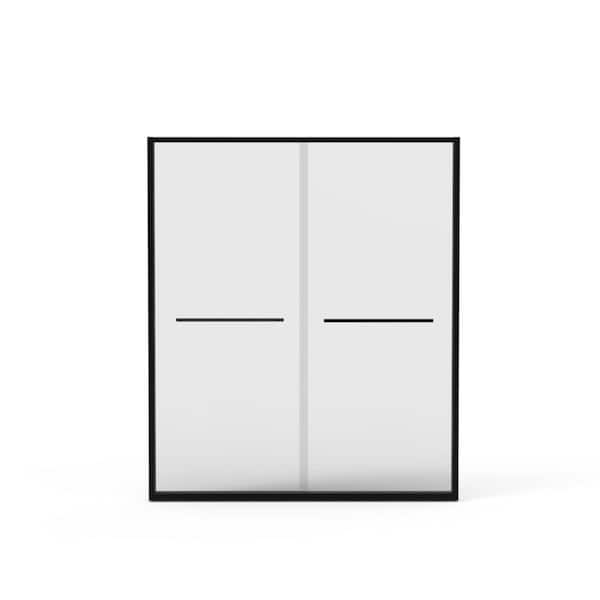 60 in. W x 70 in. H Double Sliding Aluminum Framed Shower Door in Matte Black with Clear Tempered Glass