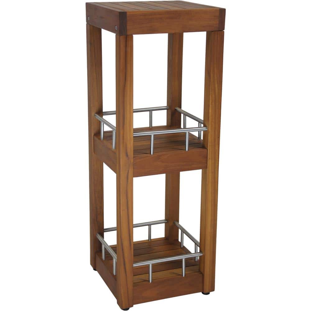 Patented Sula™ Square Three Tier Teak & Stainless Bath Stand