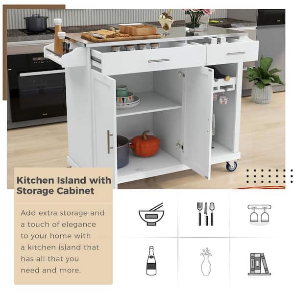 Costway White Kitchen Island with 2-Door Storage Cabinet HW64505 - The Home  Depot