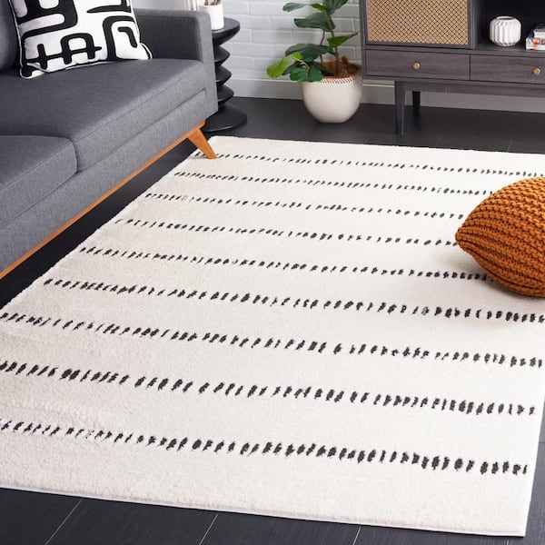 Melody Ivory/Black 9 ft. x 12 ft. Minimalist Striped Area Rug