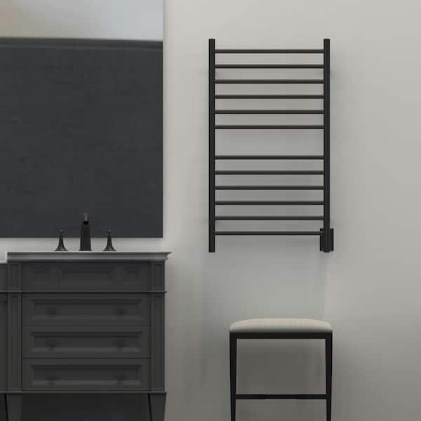 Amba Radiant Large Straight 12-Bar Combo Plug-in and Hardwired Electric Towel Warmer in Matte Black
