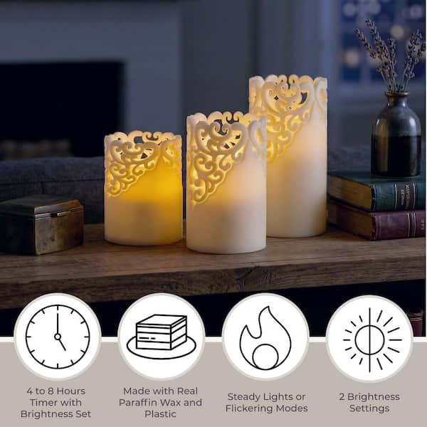 Lavish Home Lace Design Flameless Candle Set with Remote Control