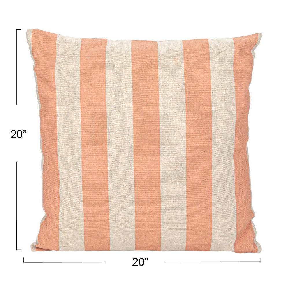 Pink and Natural Striped Cotton Linen Square Pillow