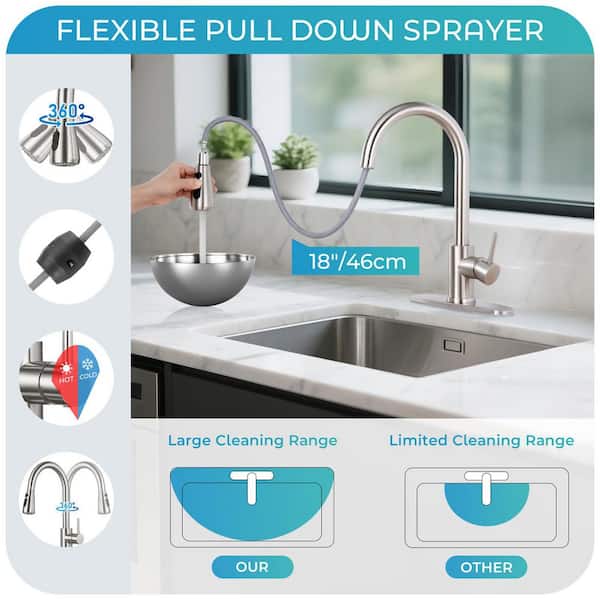 Single Handle Pull Down Sprayer Kitchen Faucet with Pull Out Spray Wand in Brushed Nickel