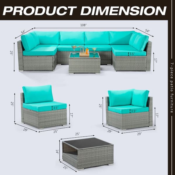 JOYSIDE 3-Seat Wicker Outdoor Patio Sofa Sectional Couch with Green Cushions  M75-GRN-THD - The Home Depot