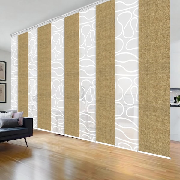 EMOH Golden Swirl 120 in. - 218 in. W x 94 in. L Adjustable 10-Panel White Double Rail Panel Track with 23.5 in. Slates