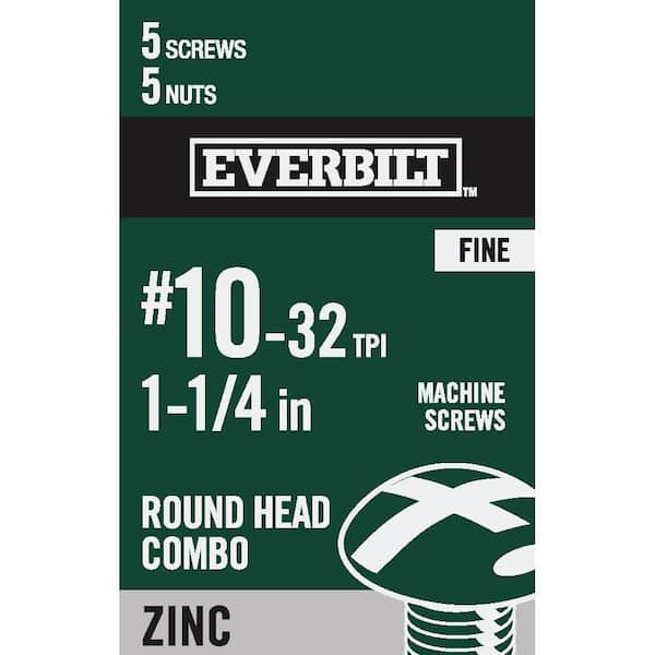 #10-32 x 1-1/4 in. Zinc Plated Combo Round Head Machine Screw (5-Pack)