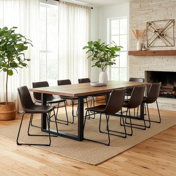 Set of 2 Adan Iron Frame Side Chair Dark Brown Faux Leather 17.5 in. Dining Chair