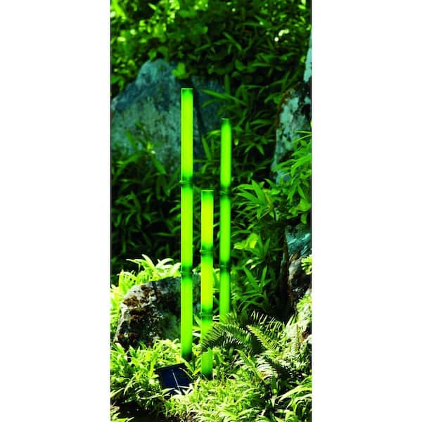 Hampton Bay Solar Green Integrated LED Bamboo Stick Lights with Solar Panel (3-Pack)