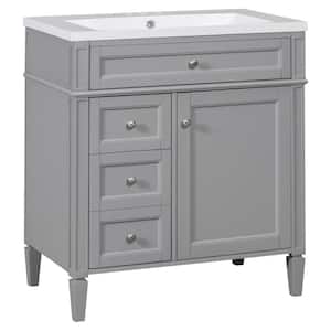 30 in. W x 18 in. D x 33 in. H Single Sink Freestanding Bath Vanity in Gray with White Resin Top