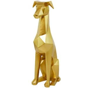 11 in. x 30 in. Gold Polystone Cubist Dog Sculpture