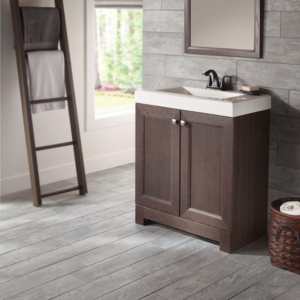 Glacier Bay Shaila 24.5 in. W x 16.25 in. D x 35.06 in. H Single Sink Bath Vanity in Truffle with White Cultured Marble Top