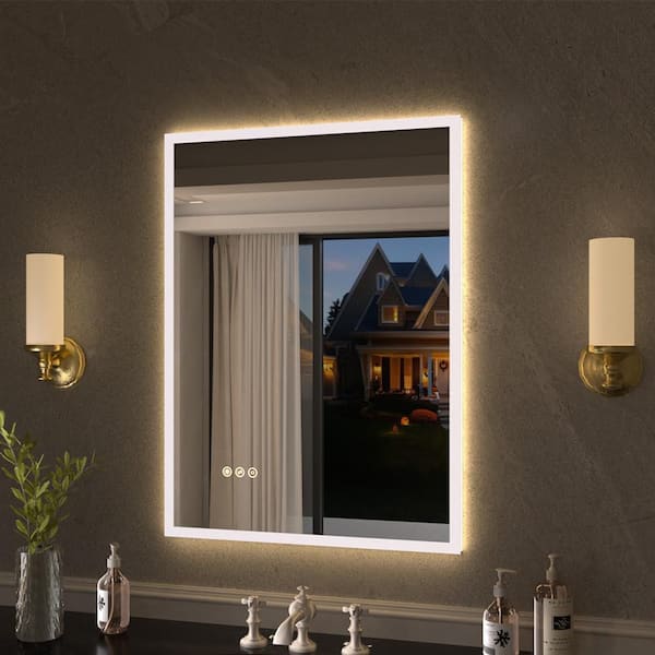 Shimmer 22 in. W x 30 in. H Rectangular Frameless Anti-Fog LED Dimmable Wall Bathroom Vanity Mirror in Polished Crystal