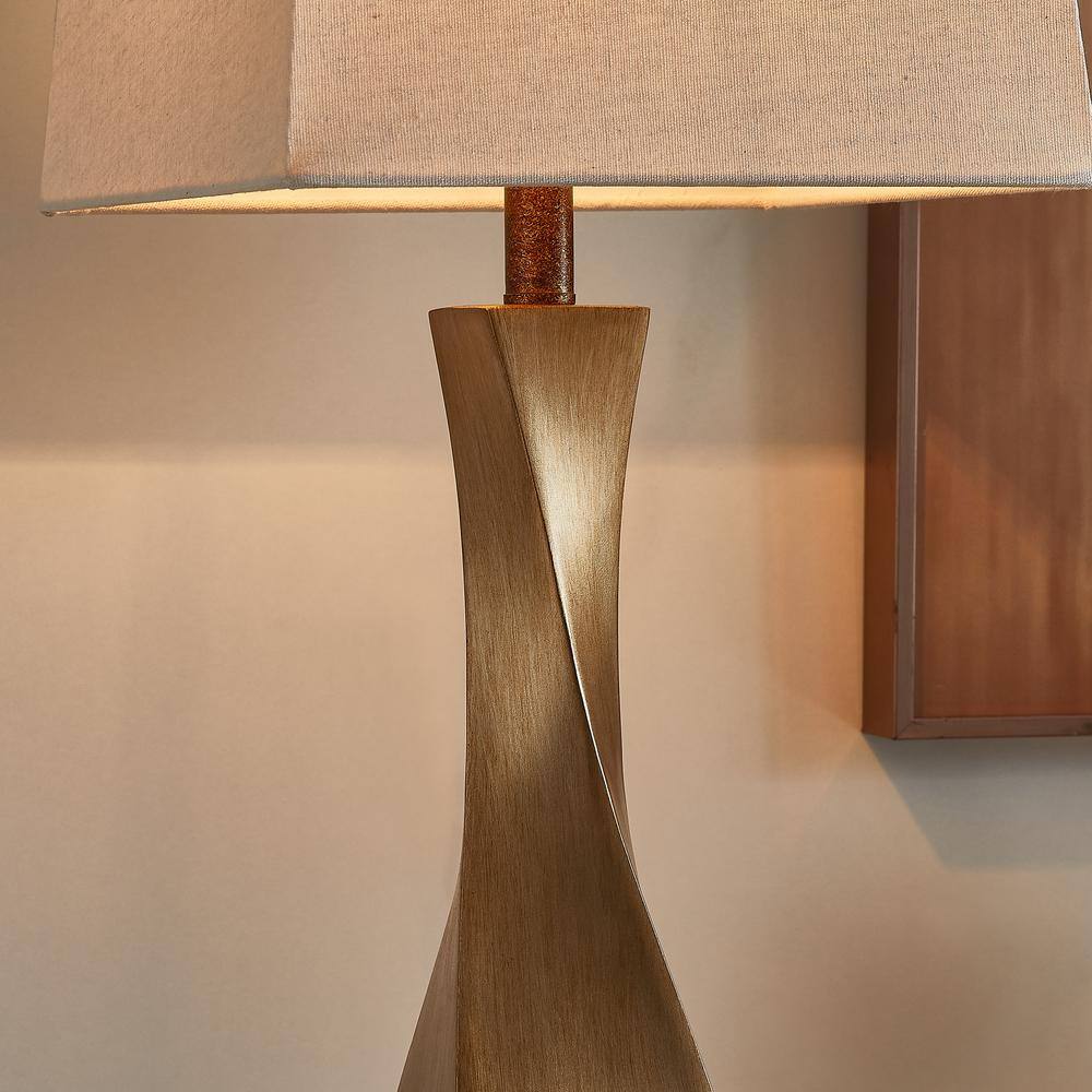 27" Distressed Gold Spiral Base Table Lamp Set with Fabric Shades