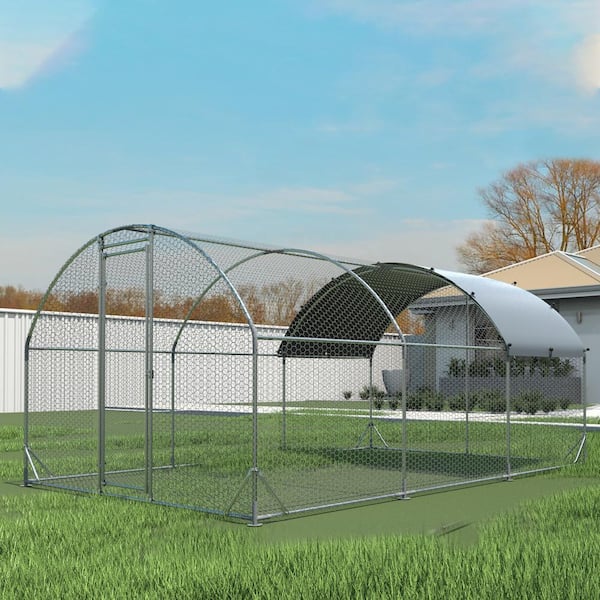18.7 ft. L x 9.2 ft. W x 6.5 ft. H, Large Dome Walk-In Metal Coop with Oxford Waterproof Cover, Lockable, White