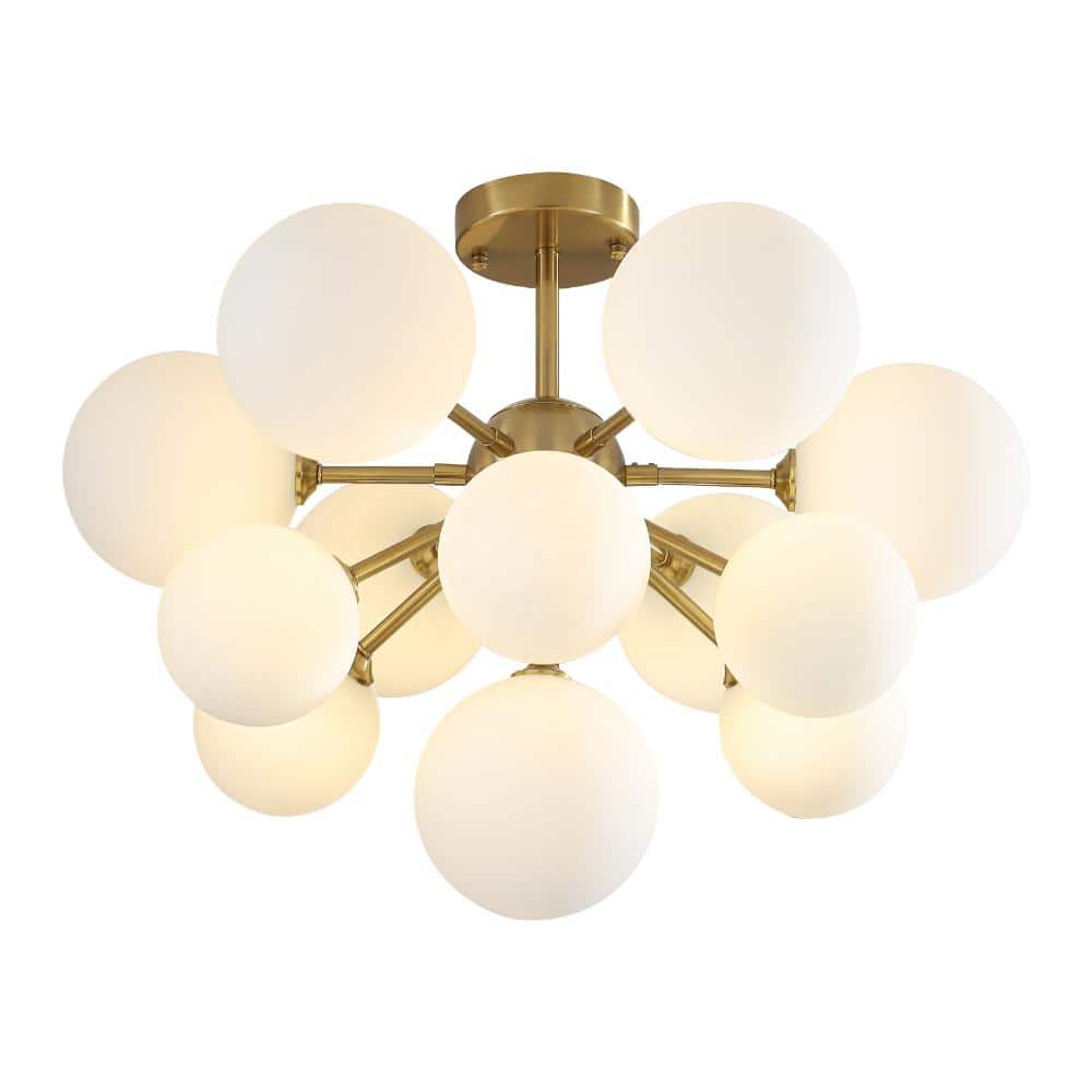 13-Light Modern Brass Semi-Flush Mount Ceiling Light With Milky Glass Globes price history on PriceWatchPro