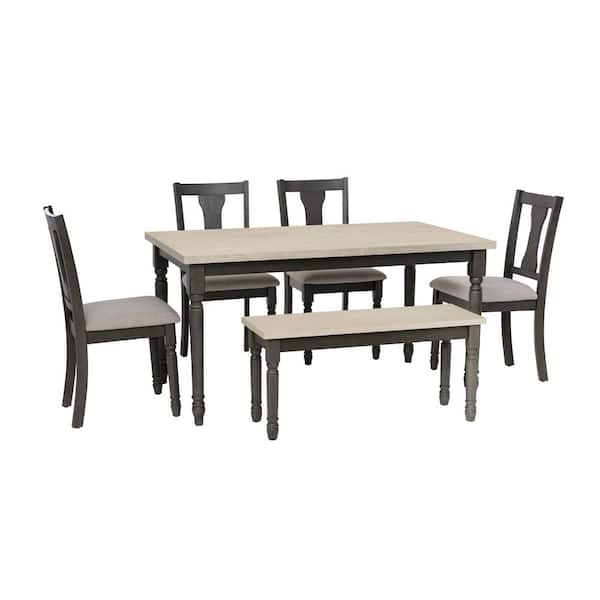 Angie 6-Piece Rectangle Dark Gray and Smokey White Wood Top Dining Room Set Seats 6