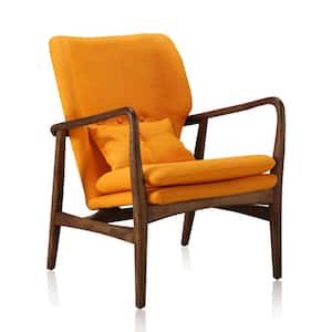 Bradley Yellow and Walnut Linen Weave Accent Arm Chair