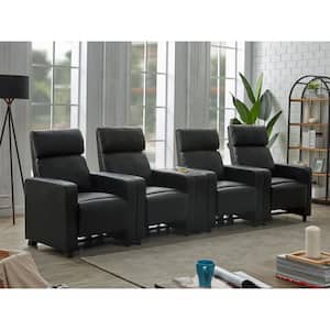 Toohey 5-Piece Black Faux Leather Upholstered Tufted Recliner Living Room Set