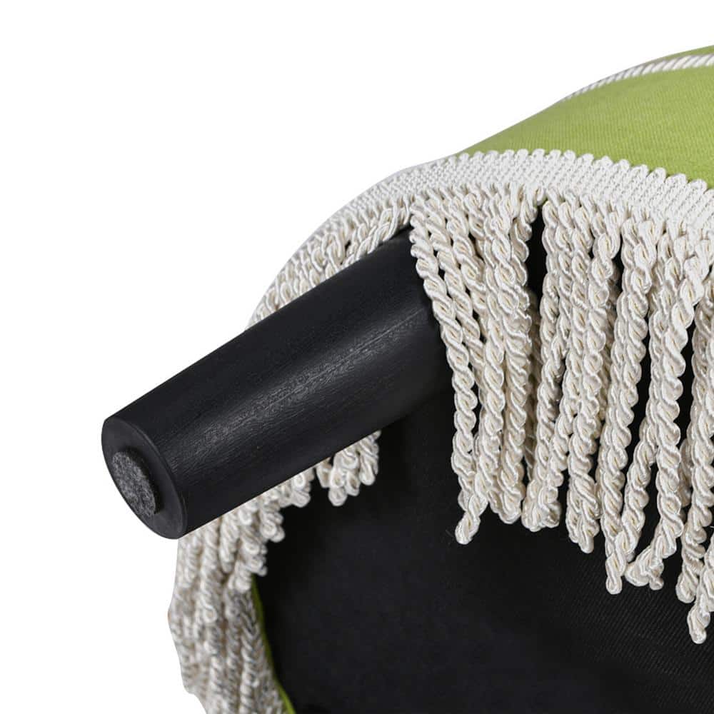 Bright Chartreuse Linen Cotton Blend Round Tufted Ottoman with Ivory Trim