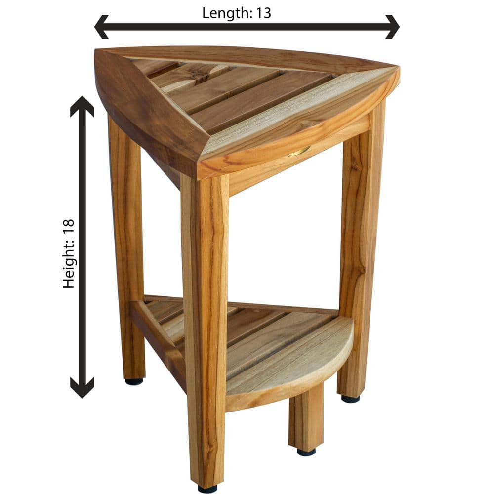 18" EarthyTeak Solid Teak Corner Shower Bench with Shelf