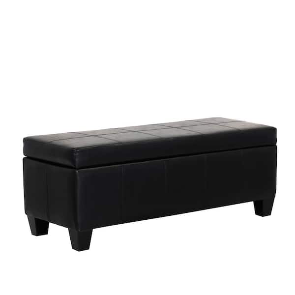 Medora Black Faux Leather Lift-Top Storage Ottoman Bench