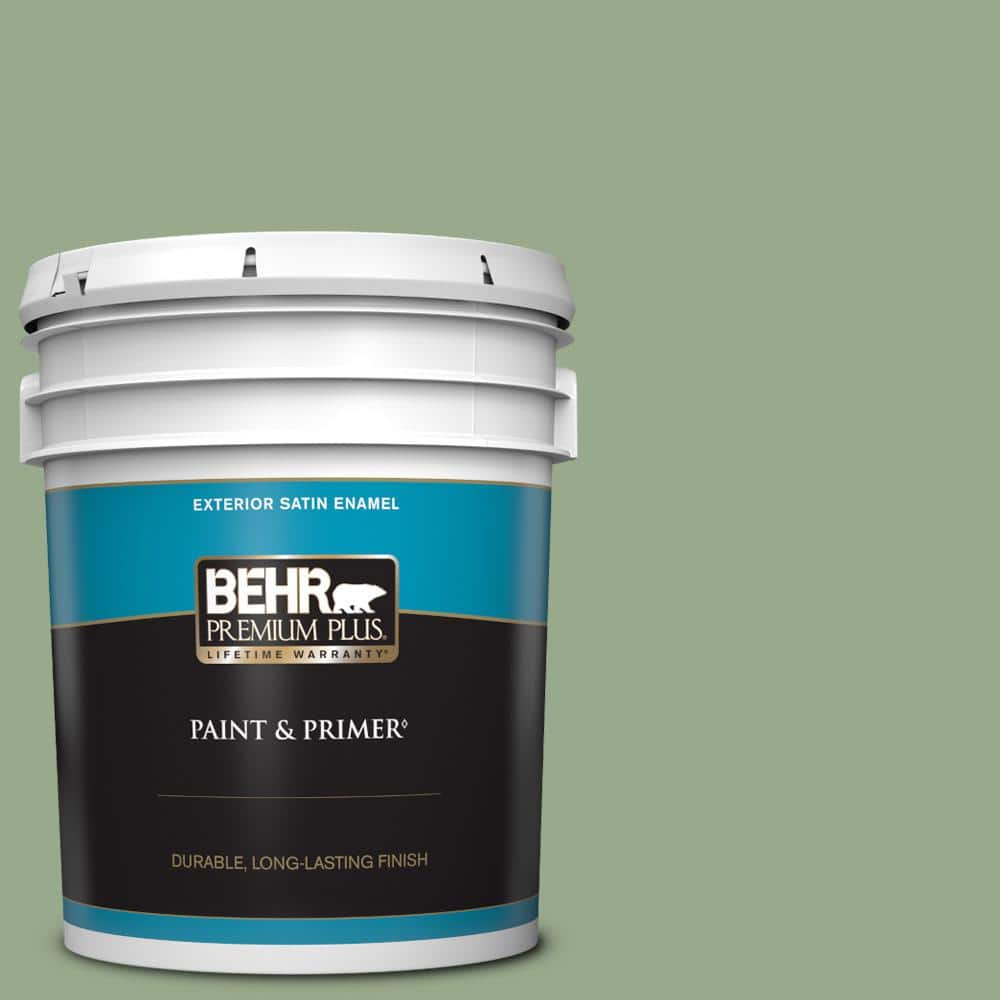 BEHR PREMIUM PLUS 5 gal. PPU1105 Pesto Green Satin Enamel Exterior